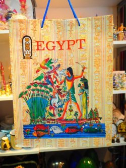 画像1: エジプト製 手提げ袋Mサイズ 猫と狩りの様子