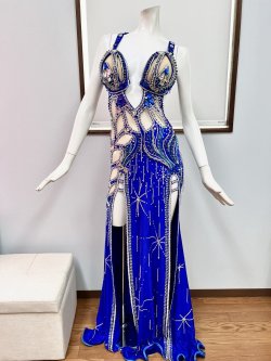 画像1: エジプト製コスチューム　ブルーワンピース