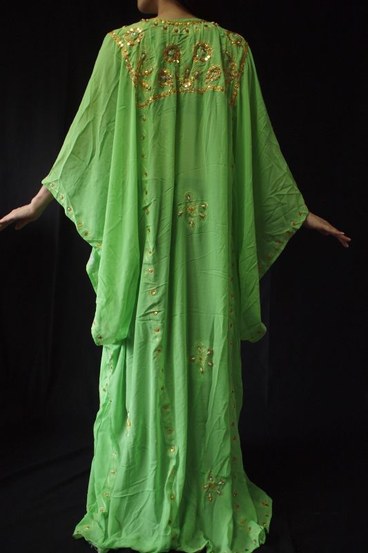 ハリージドレス 孔雀装飾 黄緑 - Khan El Khalili （ハン ハリーリ）