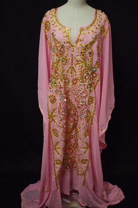 画像1: ハリージドレス　孔雀装飾　薄ピンク